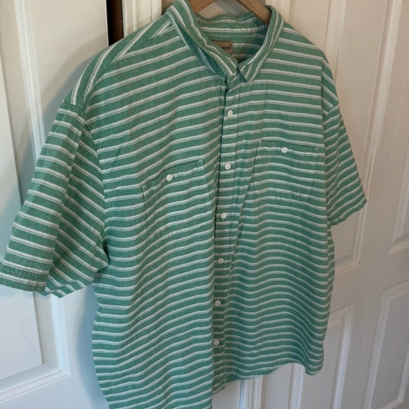 Scandia Woods Men’s Green/White Striped 100% Cotton Button Down Short Sleeve 2XL - Picture 2 of 11